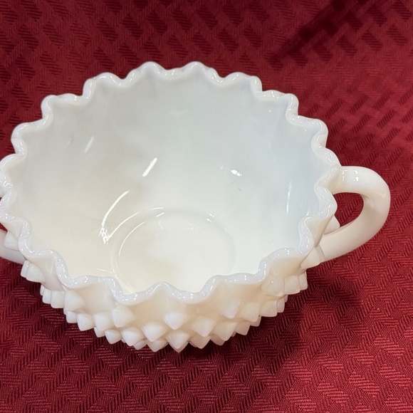 Fenton Vintage Hobnail Milk Glass Nut Bowl Candy Dish Round Handles - Picture 3 of 6